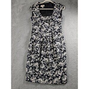 Talbots Dress Womens 4 Roses Boho Floral Black White Cotton Stretch Pockets